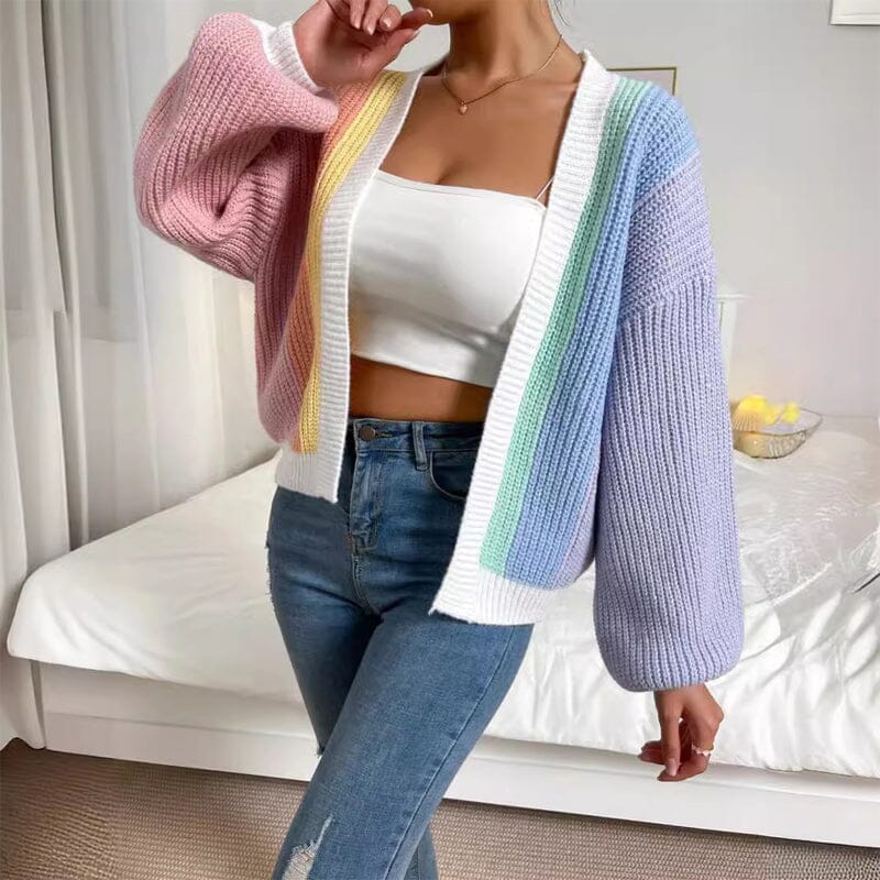 Modischer Strickcardigan im Farbblockdesign im Dopamin-Stil