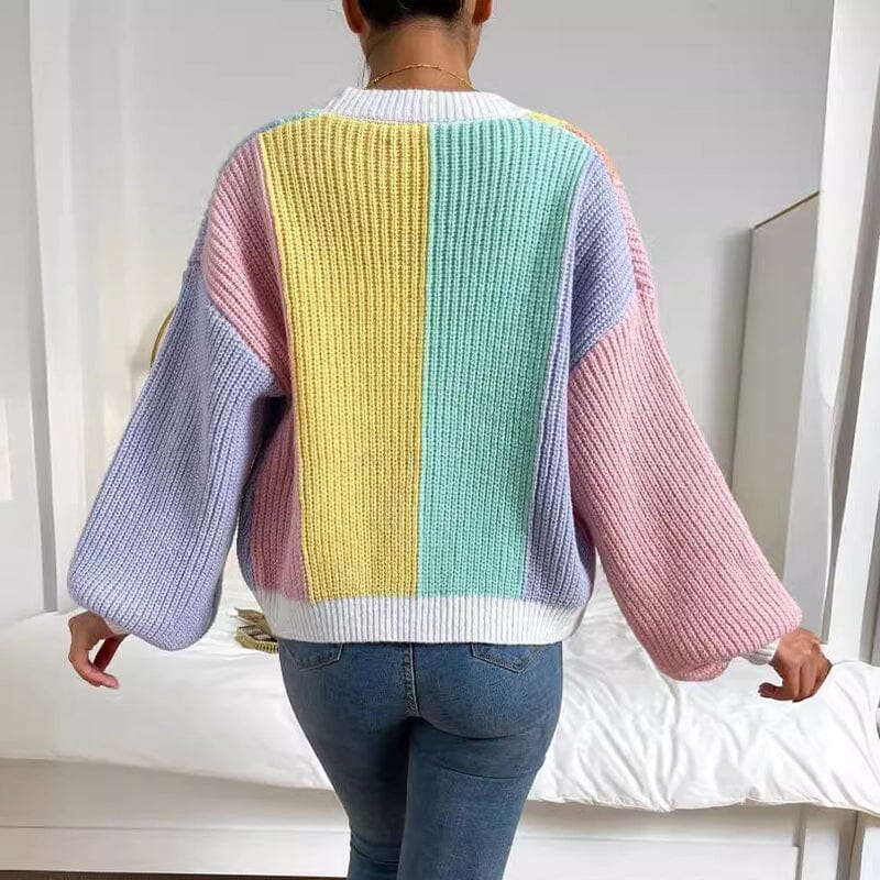 Modischer Strickcardigan im Farbblockdesign im Dopamin-Stil