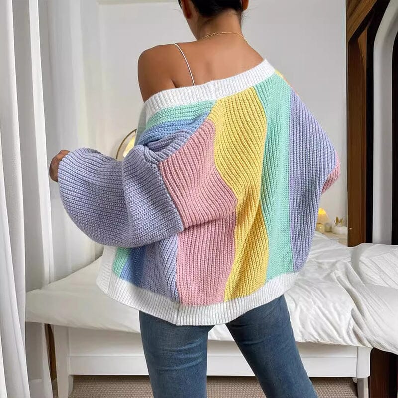 Modischer Strickcardigan im Farbblockdesign im Dopamin-Stil