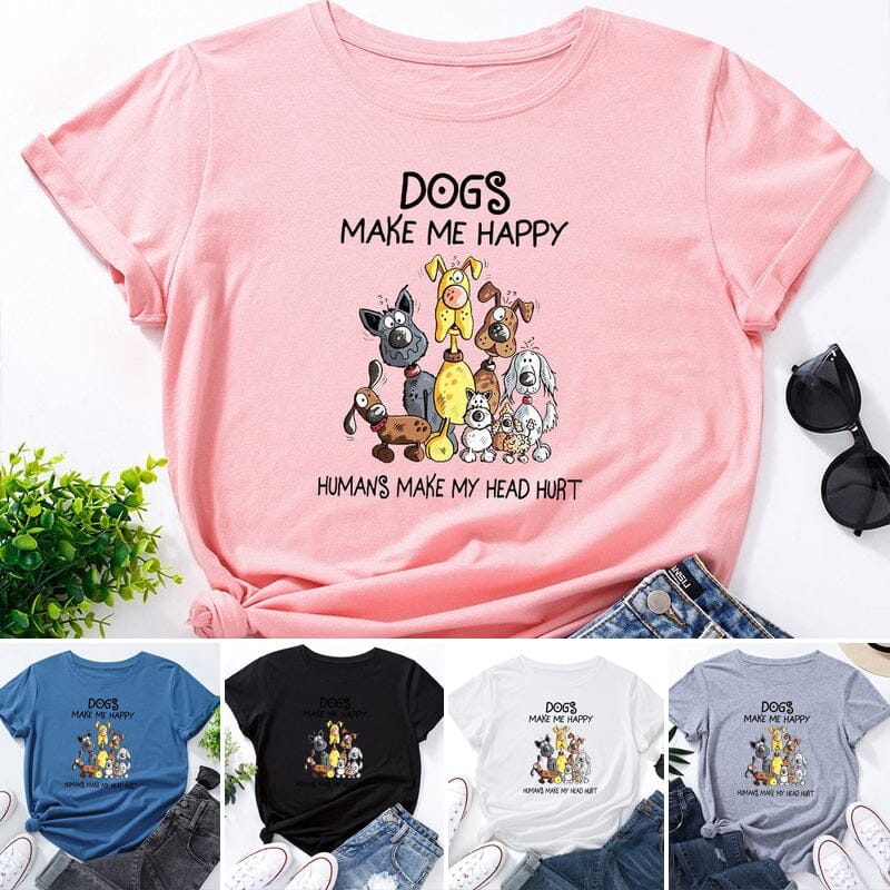 Damen Sommer kurzärmliges T-Shirt mit Hundemuster